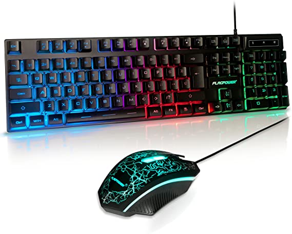 (Upgrade Version) FLAGPOWER LED Backlit Wired Gaming Keyboard and Mouse Combo, Mechanical Feeling Rainbow LED Backlight Keyboard with 3200DPI Adjustable USB Mice for PC/laptop/MAC/win7/win8/win10