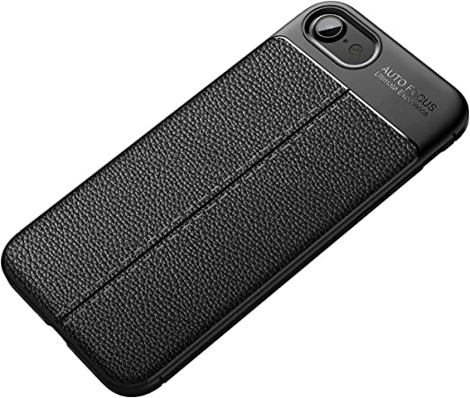 iPhone SE 3 (2022), Premium quality Case From GrabMobily -, Leather Pattern Shockproof Cover Durable Ultra Thin Carbon Fiber Brushed Protection Case -Slip-Resistant - Original New cover - Black