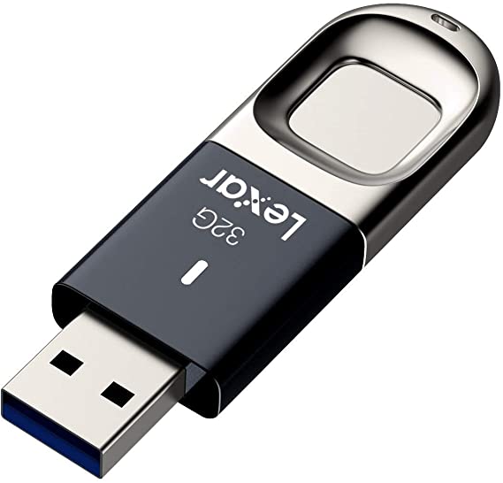 Lexar LJDF35-32GBNL Jumpdrive Fingerprint F35 32 GB USB 3.0 Flash Drive, Black/Silver