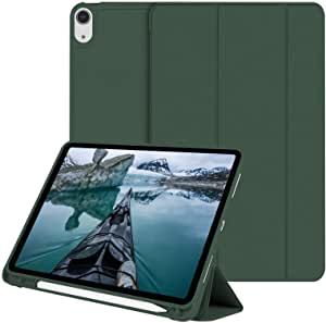 AOUB iPad Air 4th Generation Case 2020, iPad 10.9 Inch Case with Pencil Holder [Support Touch ID and iPad 2nd Pencil Charging/Pair] Soft TPU Smart Back Cover Trifold Case for ipad 10.9 inch Dark Green