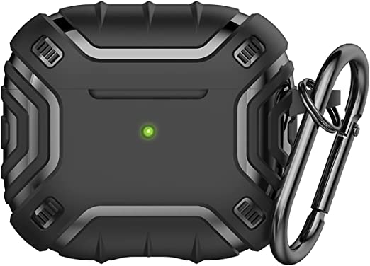 Aircawin for Airpods 3 Case,Tough Rugged Cool Case Designed for Airpods 3rd Generation Case Cover 2021,Full-Body Shockproof Protective Armor TPU Case with Keychain for Airpods 3 Charging Case-Black