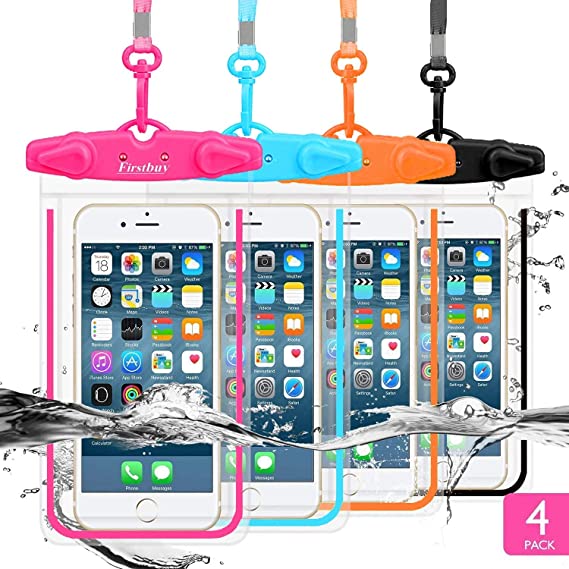 Universal Waterproof Case, CUZMAK 4 Pack Universal Dry Bag/Pouch Clear Sensitive PVC Touch Screen for iPhone 11XR XS X 8 7 6S Plus Galaxy S10 S9 Edge S6 S5 S4 Note (Black + red + Blue + Orange)