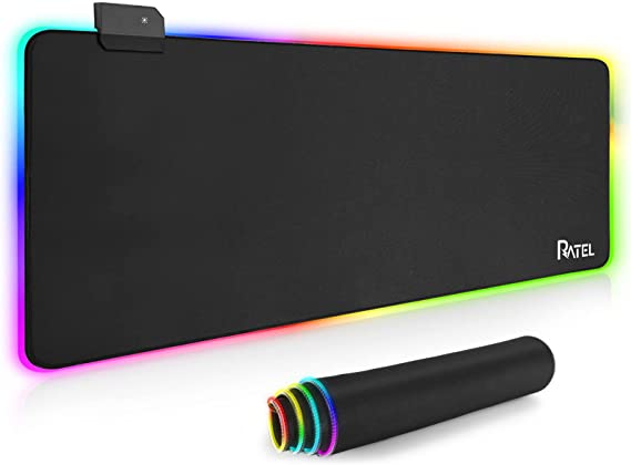 RGB Gaming Mouse Pad Mat, Led Large Mousepad with Non-Slip Rubber Base, 14 Lighting Modes Computer Keyboard Mouse Mat for Gaming, MacBook, PC, Laptop(800 x 300 x 4 mm, Black)