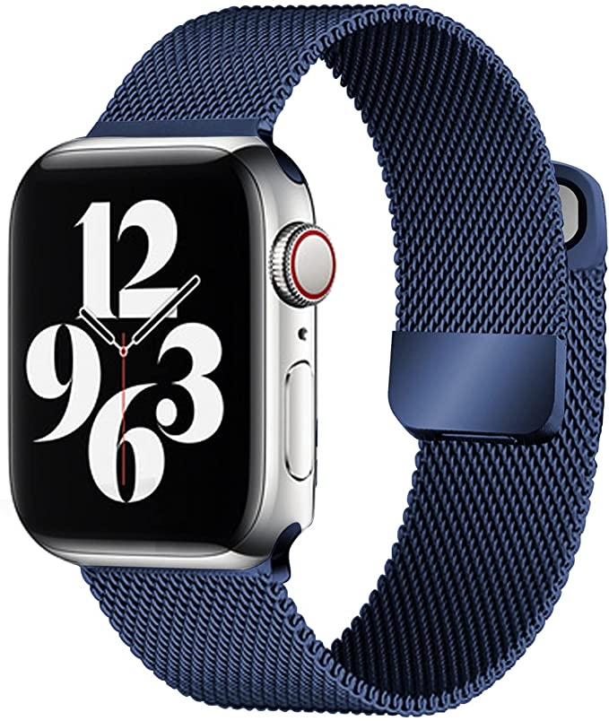 [2 Pack] ecband Magnetic Metal Milanese Loop Band Compatible with Apple Watch Band 38mm 40mm 41mm 42mm 44mm 45mm, Adjustable Stainless Steel Mesh Strap Replacement for iWatch Series SE 7 6 5 4 3 2 1