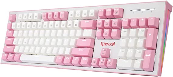 REDRAGON K623 HADES Keyboard Gaming Mechanical - White Backlighting and Side RGB Light  - Blue Switch - AR/EN Key | White/Pink (K623-W1B)