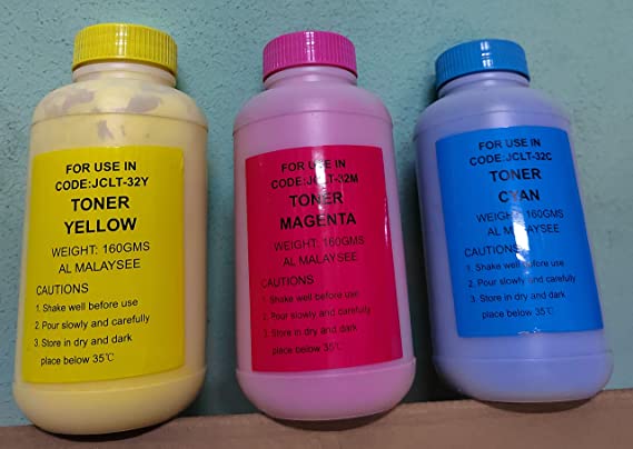 Toner Refill for all Kyocera color printers and copiers, 3 Colors, Cyan, Magenta and Yellow