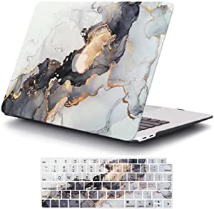 MonsDirect Compatible with MacBook Pro 13 inch Case, M1 A2338 A2289 A2251 A2159 A1989 A1706 2016-2020 Release Pro 13 Hard Plastic Case & Keyboard Cover for New Pro 13 with Touch Bar, Black Gold