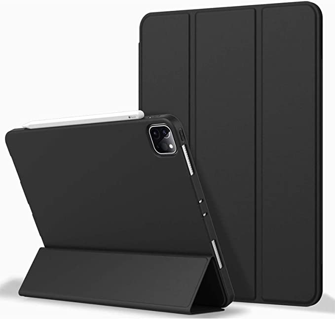 iPad Pro 11 Case 2020&2018, Soft TPU Back and Auto Sleep/Wake Slim Lightweight ipad pro case 11 inch 2020 with Pencil Holder, Support 2nd Gen Apple Pencil Charging (Black)