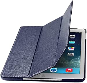 StilGut Couverture Genuine Leather Case for Apple iPad Air with Smart-Cover Function, Navy Blue