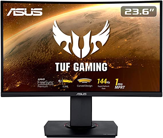 Asus TUF Gaming VG24VQ Curved Gaming Monitor 23.6 inch Full HD (1920 x 1080) 144Hz, Extreme Low Motion Blur, FreeSync, 1ms (MPRT), Shadow Boost