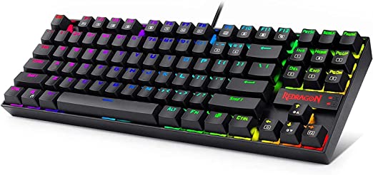 Redragon K552 Mechanical Gaming Keyboard RGB LED Backlit Wired with Anti-Dust Proof Switches for Windows PC (Black, 87 Key Red Switches)