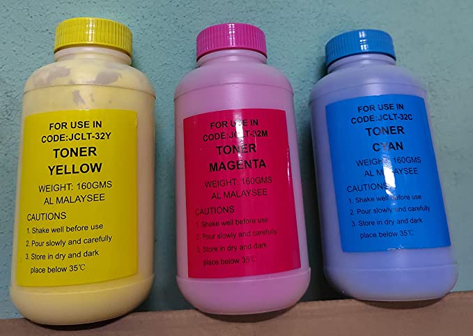 Toner Refill for all Kyocera color printers and copiers, 3 Colors, Cyan, Magenta and Yellow