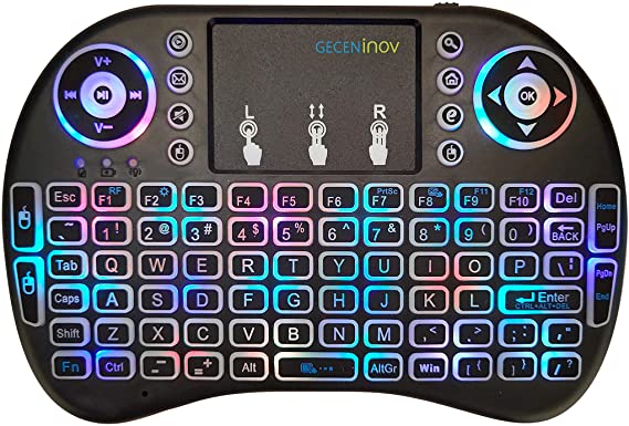 Mini Wireless Keyboard with Touchpad, 7 Color RGB Backlit Keyboard, Rechargeable 2.4GHz USB Keyboard Remote Control Keyboard for PC, Smart TV Box, Linux, HTPC, IPTV, XBMC, Windows,Laptop, Tablet