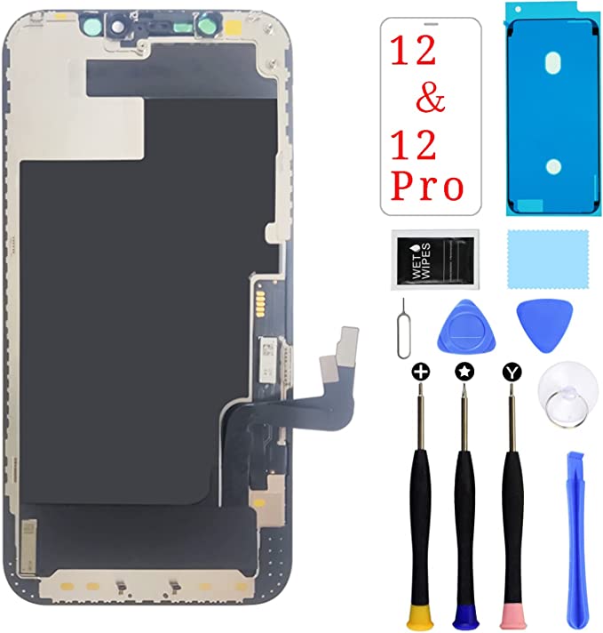 for iPhone 12/12 Pro Screen Replacement Kit 6.1 inch for iPhone 12/12 Pro LCD Display Digitizer Touch Screen Assembly with Repair Tools