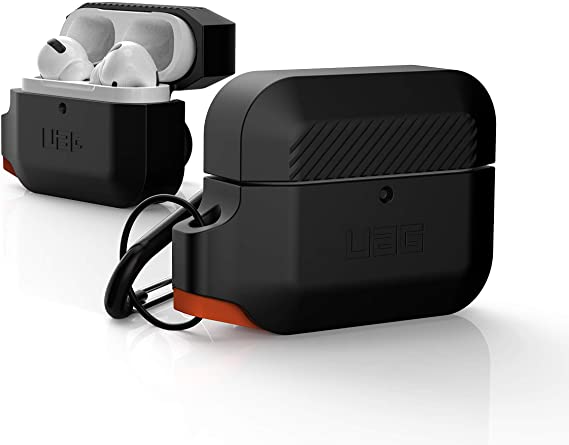 URBAN ARMOR GEAR Case for Apple Airpods Pro Full-Body Protective Rugged Water Resistant Soft-Touch Silicone Cover with Detachable Carabiner - Black / Orange