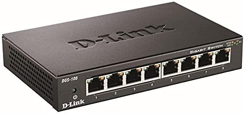 D-Link Gigabit Unmanaged Metal Desktop Switch up to 2Gbps Speed in Full Duplex, Supports IEEE802.1p QoS Prioritzation 10/100/1000 Mbit/s DGS-108/B 8-Port