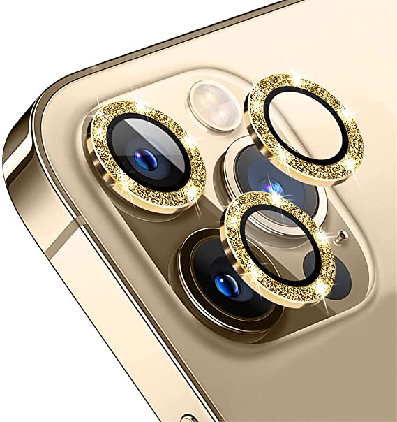 [3 Pack] Suoman for iPhone 12 Pro Max Camera Lens Protector, Tempered Glass Camera Protector for iPhone 12 Pro Max 6.7 inch [Glitter Diamonds] [Scratch resistant] - Gold