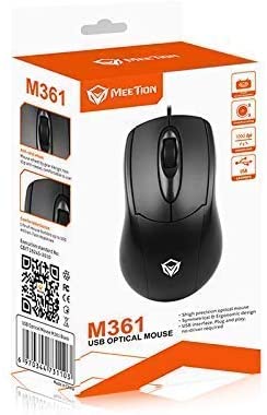 MEETION MT-M361 Optical Office Mouse with 3 Buttons USB Cable 1000 dpi Resolution Ideal for Both Hands Black