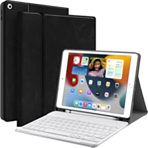Keyboard Case for iPad 10.2 8th 7th Generation - JUQITECH Smart Case with Wireless Keyboard iPad 10.2" 8th 2020 7th 2019 Slim Tablet Detachable Bluetooth Keyboard Stand Cover with Pencil Holder, Black
