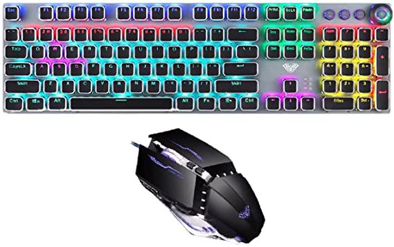 AULA Macro Programmable MECHANICAL GAMING KEYBOARD and MOUSE COMBO Set - 22 RGB Backlit Modes Blue Switch Keys without Hand Wrist Rest