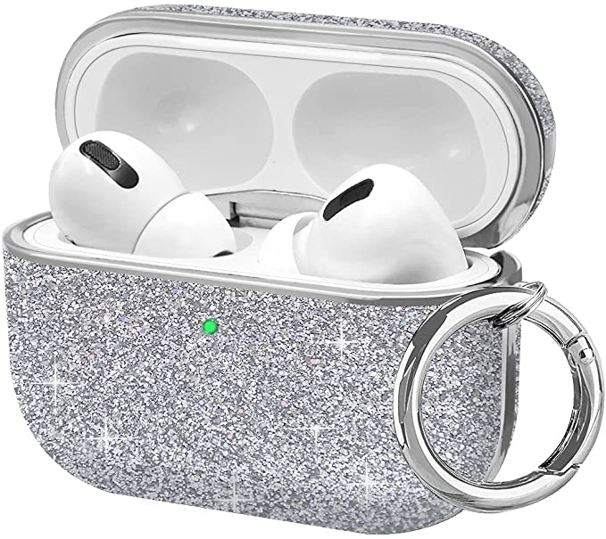 AirPod Pro Case,AirPods Pro Case,Casewind AirPod Pro Case Cover Bling Glitter Cute Full Protective Hard Shockproof with Keychain for Women Girls Men AirPod Pro Charging Case,Front LED Visible,Silver