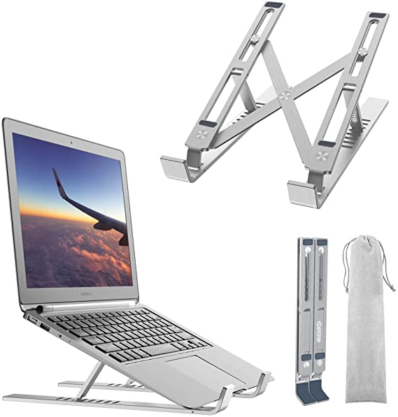 Gshine Laptop Stand, Aluminum Computer Riser, Ergonomic Height Angle Adjustable Computer Holder Compatible with MacBook Air Pro, Dell XPS, Lenovo More 10-15.6" Laptops - Silver