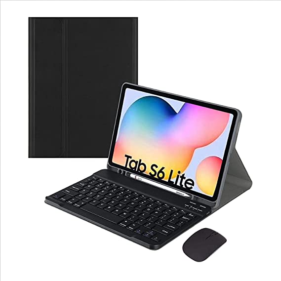 Fegishilly Arabic and English Keyboard Case with Wireless Mouse for Galaxy Tab S6 Lite 10.4 Inch P610 P615, Lightweight Cover with Detachable Keyboard & Bluetooth Mice & Pencil Holder (Black)