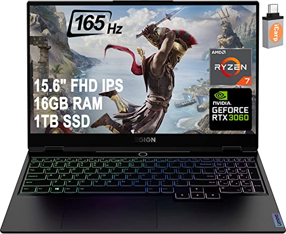 Lenovo Flagship Legion Slim 7 15 Gaming Laptop 15.6" FHD 165Hz IPS 100% sRGB Display AMD Octa-Core Ryzen 7 5800H 16GB RAM 1TB SSD GeForce RTX 3060 6GB RGB Backlit WiFi6 Win10 + USB-C Adapter