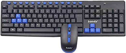 Banda W400 Combo 2.4 GHZ wireless Mouse And keyboard Multi media - Black And Blue