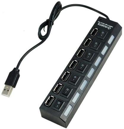 7 Port Slot Tap Usb 2.0 Hub Adapter Splitter Power On/off Switch Led Light(black) amazon14660