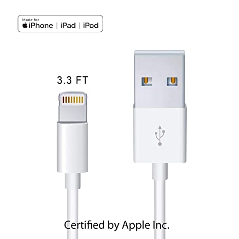 MOHAN Apple Original Charger [Apple MFi Certified] Lightning to USB Cable Compatible iPhone Xs Max/Xr/Xs/X/8/7/6s/6plus/5s, iPad Pro/Air/Mini, iPod Touch (White 1M/3.3FT) Original Certified