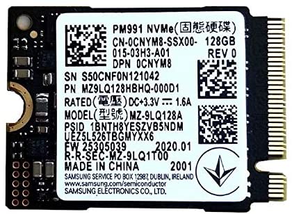 Samsung PM991 Internal SSD, 128GB PCIe Gen3 x4 NVMe Solid State Drive, M.2 2230 M Key, Speeds up to 2000 MB/s read and 1000 MB/s write, Model MZ-9LQ128A, DPN 0CNYM8, PN MZ9LQ128HBHQ-000D1, OEM Package