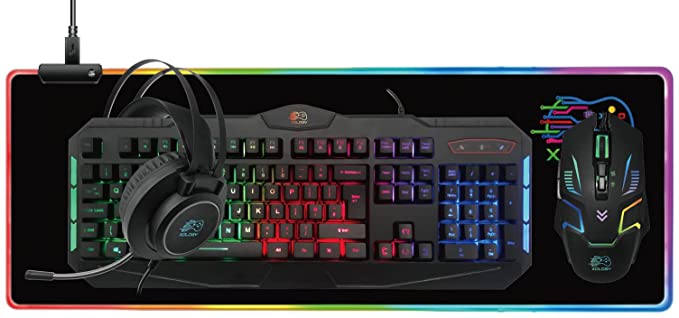 Xology RGB Gaming Keyboard Mouse XXL Mouse pad and Gaming Headset, UK LAYOUT Wired LED RGB Backlight Bundle for PC Gamers Xbox PlayStation laptops Mac Users 4 in 1 Gift Box Edition