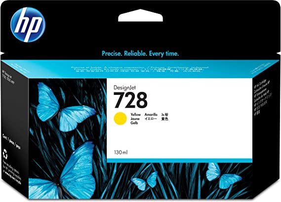 HP 728 F9J65A Yellow 130-ml Genuine Ink Cartridge with Original HP DesignJet Ink, for HP DesignJet T730 and T830 Large Format Plotter Printers and HP 729 DesignJet Printhead