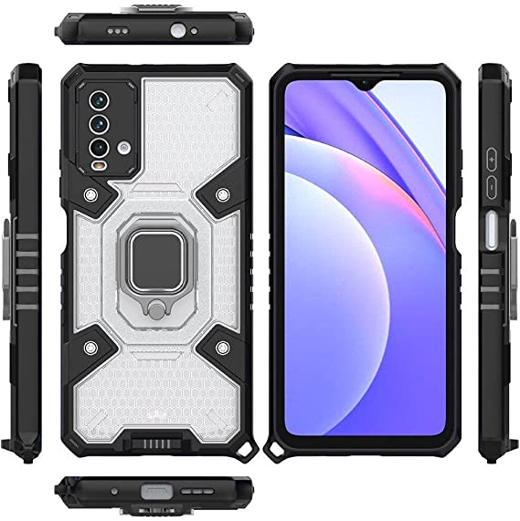 Compatible Case for Xiaomi Redmi 9T, Space Capsule Pattern Anti-Slip Protective, Ultra Shock Absorption, Kickstand Ring, with Lanyard. Cover for Xiaomi Redmi 9T - Translucent