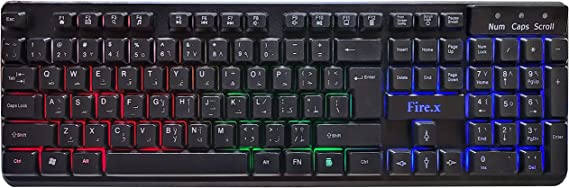 Fire.X FX-230 Keyboard Gaming 7 Color Mixing light effect RGB 104 Keys Arabic And English - Black