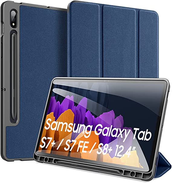 Case for Samsung Galaxy Tab S7+/ S7 Plus 12.4 inch 2020, DUX DUCIS Slim Lightweight Trifold Stand [Auto Sleep/Wake] Protective Cover Cases for Samsung Galaxy Tab S7 Plus (-T970/975/976), Blue