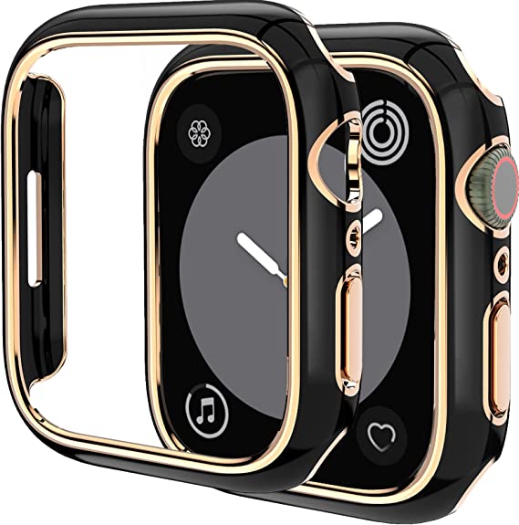 Miimall Compatible with Apple Watch 41mm Hard PC Case Cover Apple Watch Series 7 Ultra-Thin Shockproof Protective Cover PC Bumper Case Cover for Apple Watch 7 41mm Women Men(Black+Rose Gold)