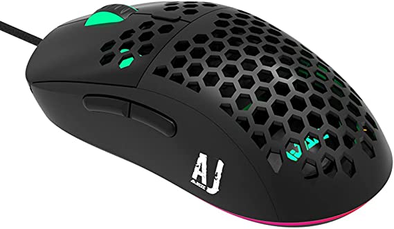 NACODEX AJ380R 69g Lightweight Gaming Mouse, Honeycomb Shell RGB Backlit Mice, Pixart 3327 12400 DPI 6 Programmable Buttons Optical Wired Mouse for PC Gamers (Black)