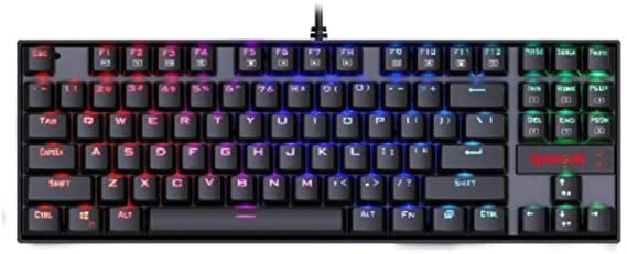 Redragon K552 Mechanical Gaming Keyboard, RGB Rainbow Backlit, 87 Keys, Tenkeyless, Compact Steel Construction with Cherry MX Blue Switches for Windows PC Gamer (Black)