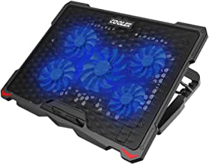 Laptop Cooling Pad 5 Fans Up to 17.3 Inch Heavy Notebook Cooler, Blue LED Lights, 2 USB Ports, S035
