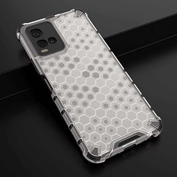 Case Compatible with Vivo Y21 4G - New Original cover From GrabMobily - Iron Man Shockproof Cover Premium - Black Edges Transparent Beehive Back