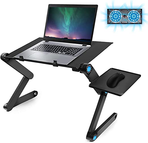 TTDC Adjustable Laptop Stand Laptop Table Stand with 2 CPU Cooling Fans, Portable Laptop Desk, Fits up to 17 Inch Laptops, Lap Desk Bed Tray Standing Desk for Bed & Sofa
