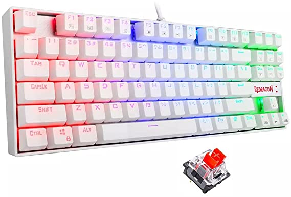 Redragon K552W RGB Gaming Mechanical Keyboard | RED Switchs | FULL RGB Backlit LED Lights | White