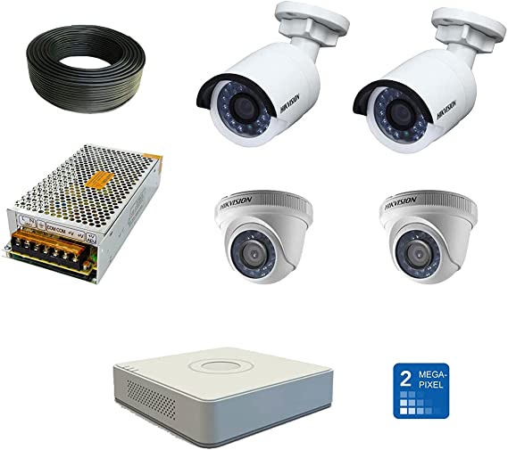 Hikvision Security Camera Kit (2 Indoor , 2 Outdoor , 1 DVR , 50 m Coaxial Cables , Power supply)