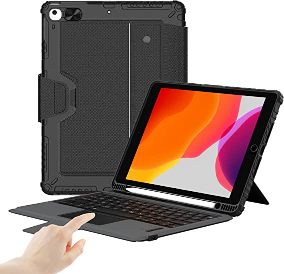 iPad 9th Generation Case 10.2" with Detachable Keyboard, Trackpad, Pencil Holder,Slide Camera Cover Compatible with iPad 7th/8th/9th Generation Case with Keyboard (Black)