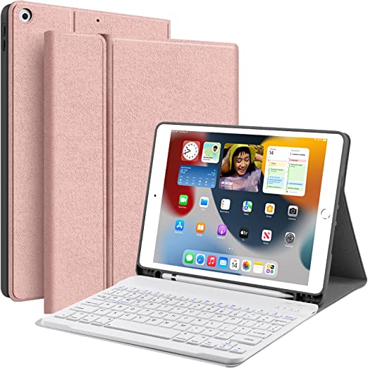 Keyboard Case for iPad 9th 8th 7th Generation 10.2" - JUQITECH Wireless Magnetic Detachable Keyboard iPad 9th/8th/7th Gen 2021/2020/2019 Stand Tablet Cover Case with Built-in Pencil Holder, Rose Gold