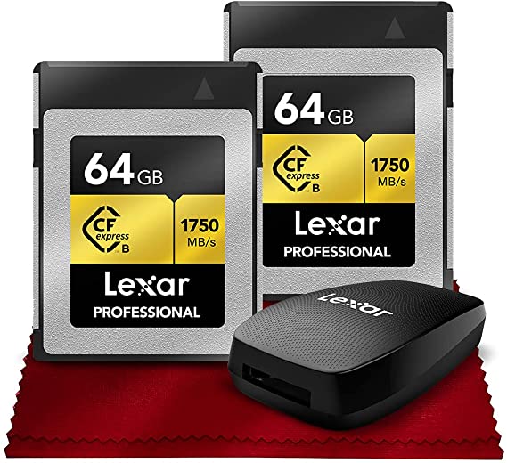 Lexar 64GB Professional CFexpress Type-B Memory Card x 2 and USB 3.1 Reader Perfect for Photographers, Documentarians