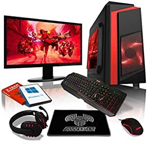 AWD-IT Gaming PC Bundle - AMD Ryzen 5 Pro 3350G Quad Core Processor • 24" LED Display • Gaming Keyboard & Mouse • 8GB • 1TB • Red LED Case • WiFi • Windows 10