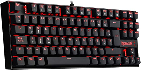 Redragon Gamer TKL K552 Mechanical Keyboard, Red Backlight, Blue Switches, Kumara PC keyboard